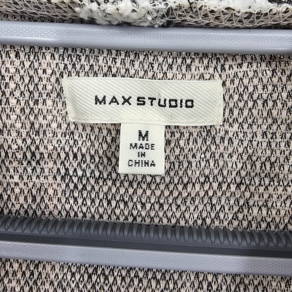 Max Studio Womens Black White Tweed Boucle Open Front Blazer Jacket Fringe M - Picture 4 of 8